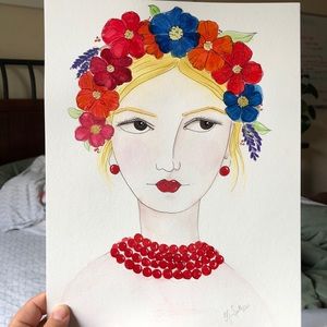 Original painting of Girl with Flowers in her hair